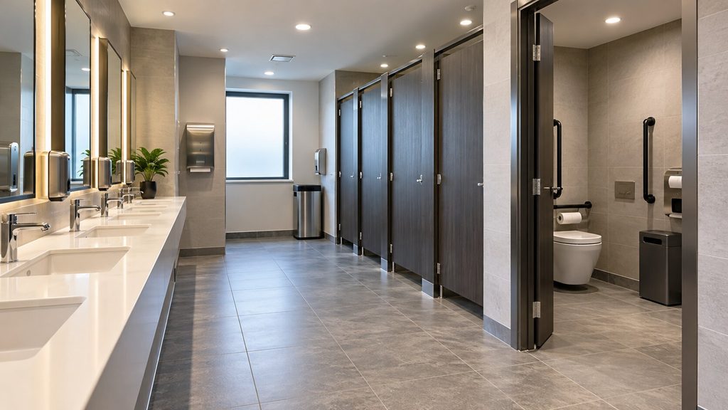 What must workplace toilets include